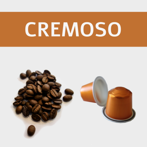 Boîte de capsules compatibles Cremoso adaptées aux machines Nespresso®, offrant un café onctueux et intense.